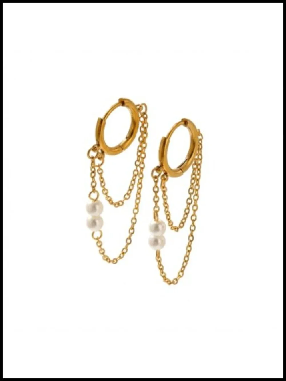 18K Gold Plated 304 Stainless Steel Double Dangling Chain Huggie Hoop Earrings